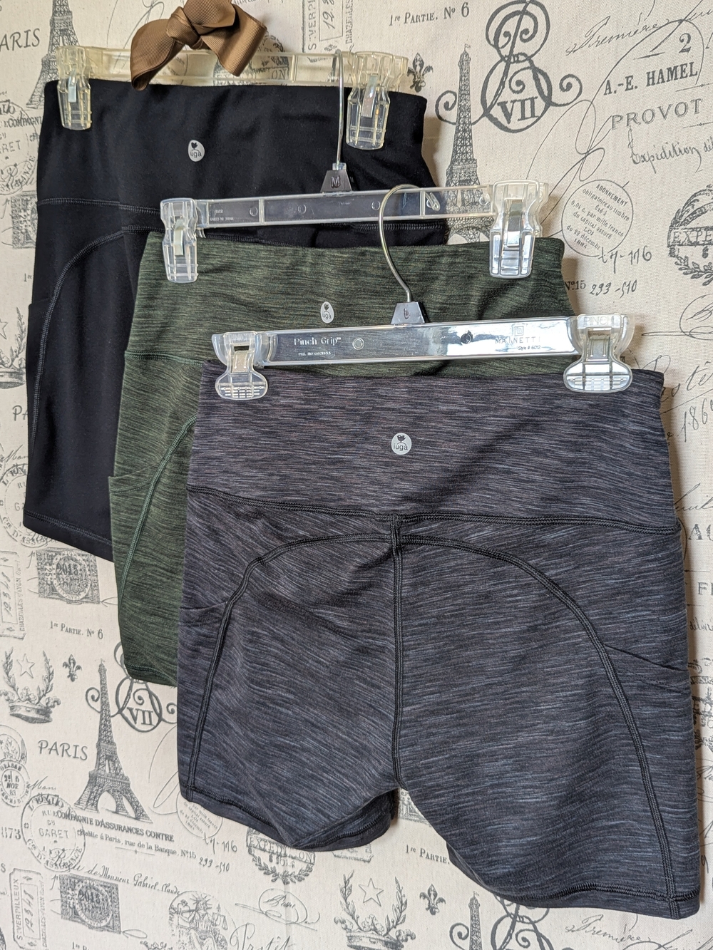 3-Pack High-Waist Bike Shorts in Black, Olive, and Heather Charcoal. Size M